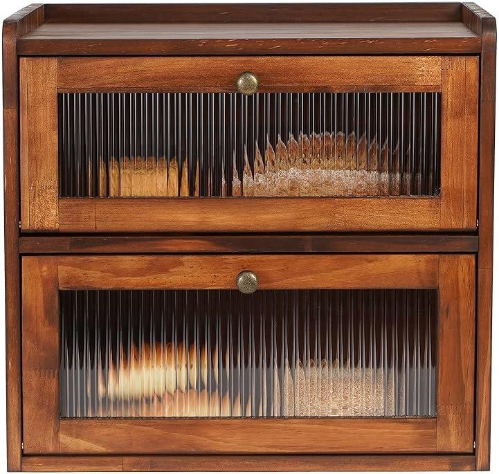 Sunhoo Bread Box for Kitchen Countertop Wooden Bread Storage Container Bin 2 Layer Breadbox Holder Large Capacity Keeper Vintage Farmhouse Food Organizer Pantry Shelf Acrylic Window (Brown) by Sunhoo — Shop at Bazar