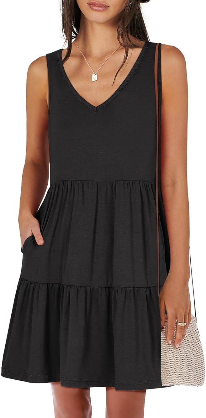 ANRABESS Womens Summer Casual Tank Dress Sleeveless V Neck T Shirt Sundress Flowy Tiered Swing Mini Beach Vacation Dresses by ANRABESS — Shop at Bazar
