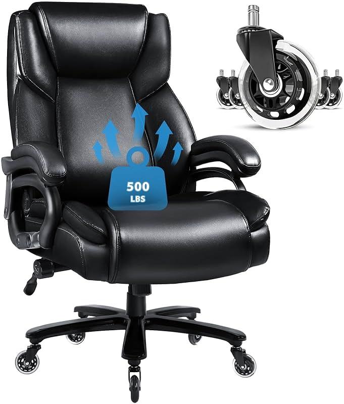 VITESSE 500lbs Heavy Duty Office Chair for Low Back Pain Relief, Big and Tall Office Chair with Ergonomic Lumbar Support, High Back Executive Chair with Quiet Rubber Wheel by VITESSE - Shop at Bazar