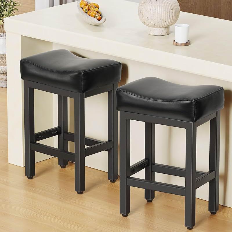 Raynesys Counter Height Bar Stools Set of 2, 24 Inch Barstools for Kitchen Island Counter, Bonded Leather Kitchen Stools with Thick Saddle Seats & Heavy Duty Metal Base, Easy Assembly, All Black by Raynesys — Shop at Bazar