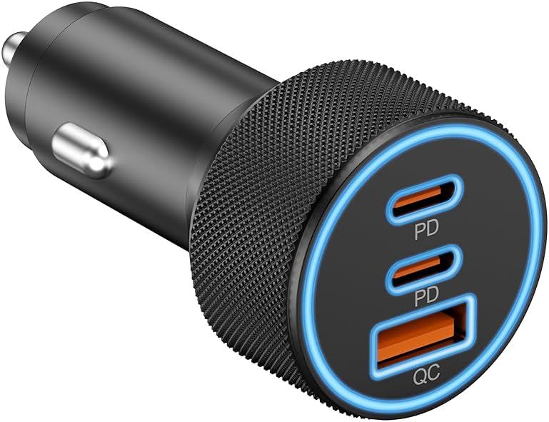 USB C Car Charger, 3-Port 67W Dual USB-C & USB-A Car Power Adapter PD/QC Fast Charging Cigarette Lighter for iPhone 17/16/15/14/13/12/11 Pro Max, iPad, Samsung Galaxy S25 S24/S23/S22, Pixel, Android by KENHAO — Shop at Bazar