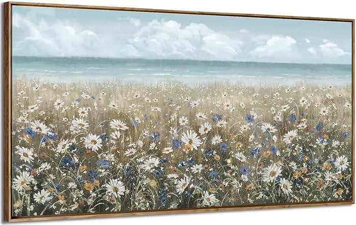 amatop Large Wall Art for Living Room Framed Boho Beach Coastal Floral Ocean Wall Picture Farmhouse Daisy Flower Sea Canvas Print Nautical Neutral Vintage Warm Artwork Home Bedroom Office Decor 48x24 by amatop — Shop at Bazar