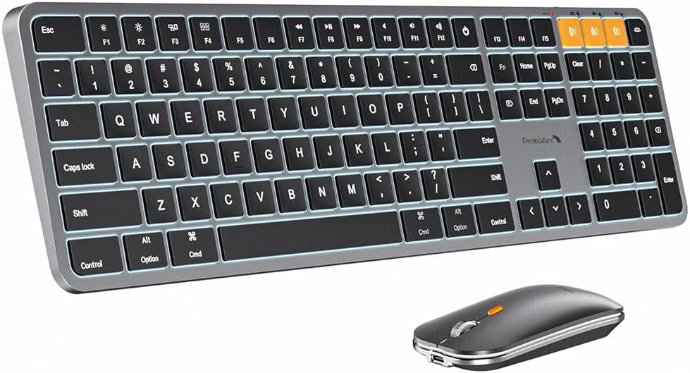 ProtoArc Backlit Bluetooth Keyboard and Mouse for Mac, KM100-A Full Size Wireless Keyboard Mouse for Mac, Multi-Device, Rechargeable, No USB, for MacBook Pro/Air, iPhone, iPad, Space Gray by ProtoArc — Shop at Bazar