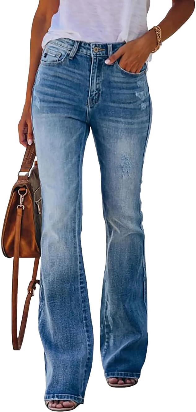 KUNMI Women's Flare Bell Bottom Jeans High Waisted Wide Leg Bootcut Jeans Stretchy Denim Pants by KUNMI — Shop at Bazar