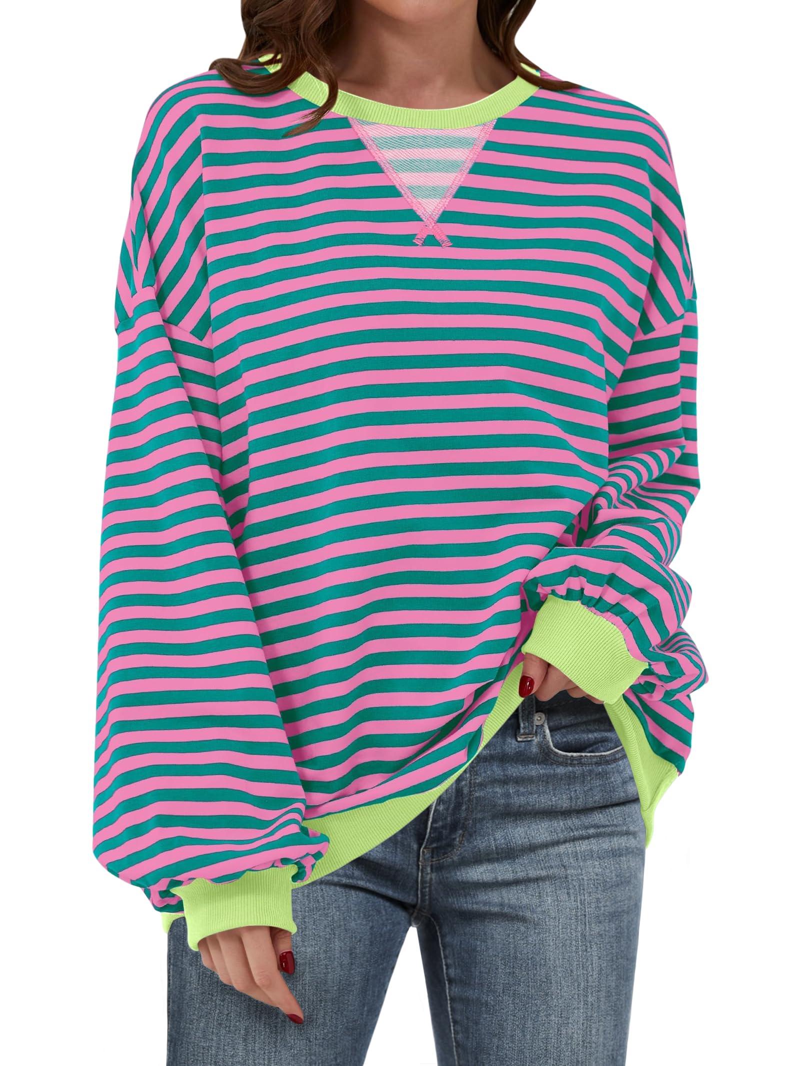 ANRABESS Women’s Striped Oversized Sweatshirts Crew Neck Long Sleeve Shirts Soft Color Block Pullover Top Fashion Clothing by ANRABESS — Shop at Bazar