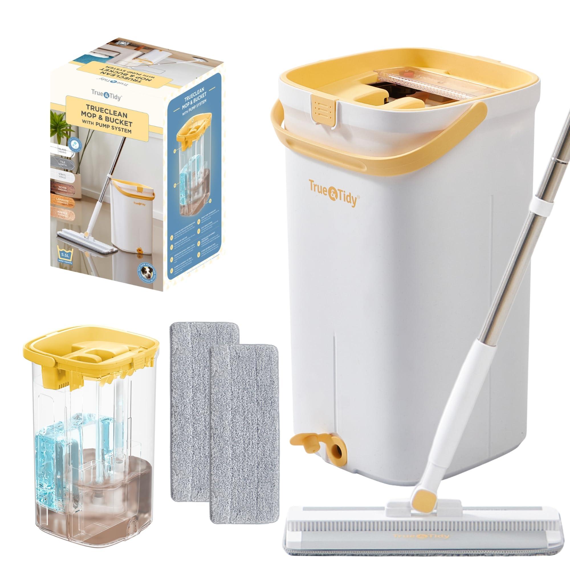 Mop and Bucket Set with Pump System for Home, Hands Free Self Cleaning with 3 Compartments to Separate Clean from Dirty Water, with 2 Machine Washable Microfiber Mop Pads, Patent Pending, in Gift Box by True & Tidy — Shop at Bazar