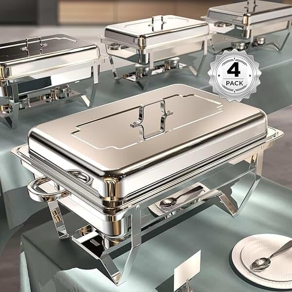 Chafing Dishes for Buffet 4 Pack, 9QT [No Fingers Cut] Roll Edge Designed Chafing Dish Buffet Set [Mirror-Like Polished Finish] Food Warmers for Parties, Birthday, Holiday Parties, Church Events, etc by RAMVIC — Shop at Bazar