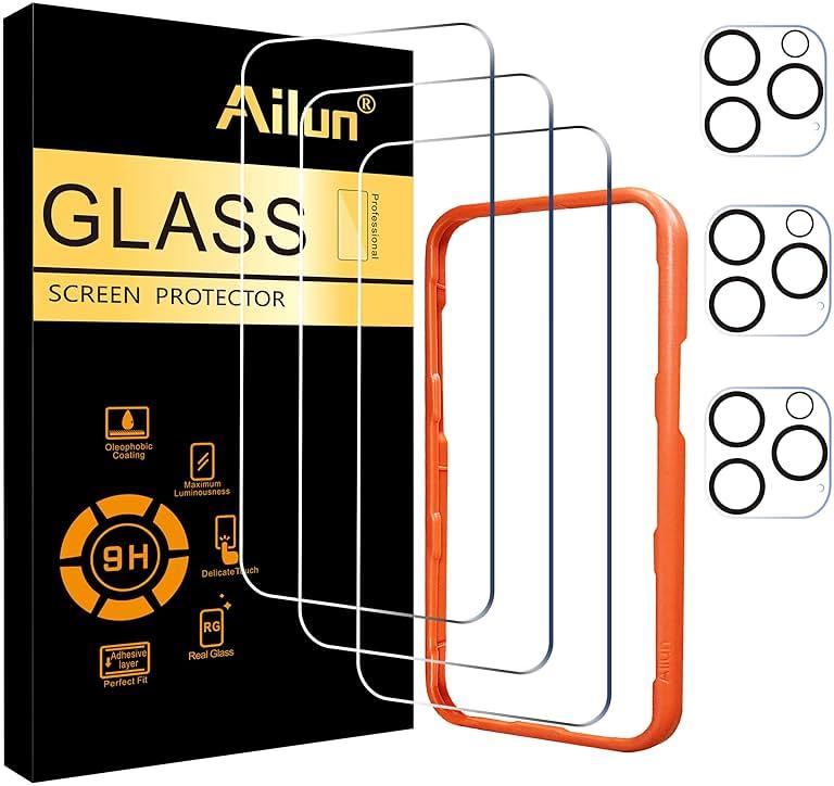 Ailun 3 Pack Screen Protector for iPhone 16 Pro Max [6.9 inch] + 3 Pack Camera Lens Protector with Installation Frame,Case Friendly Tempered Glass Film[9H Hardness][Not for iPhone 16e/16/16 Pro/Plus] by Ailun — Shop at Bazar
