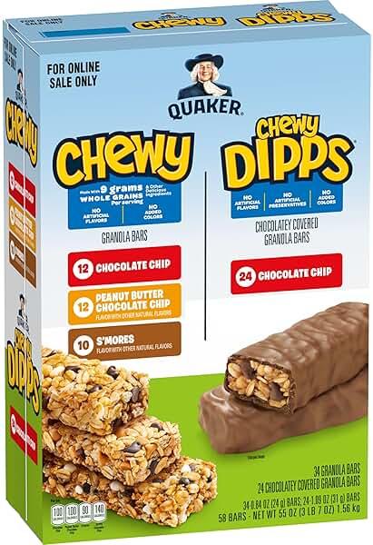 Quaker Chewy Granola Bars, Chewy & Dipps Variety Pack, (58 Bars), Whole Grains, No Artificial Flavors, No Added Colors by Quaker — Shop at Bazar