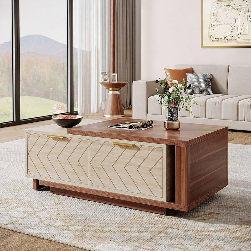 Tribesigns Extendable Coffee Table with 2 Storage Drawers, Dual-Tone Center Table with Sliding Tabletop, Multi-Functional Hidden Storage Wooden Rectangle Cocktail Table for Living Room (Walnut & Oak) by Tribesigns - Shop at Bazar