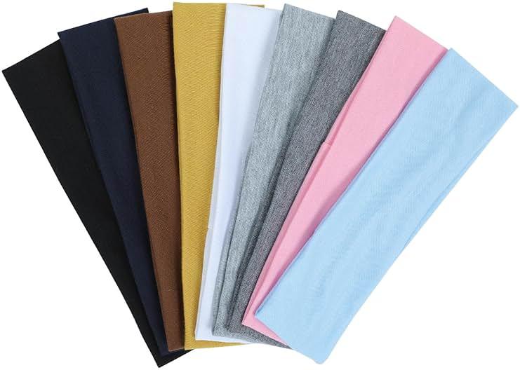 9Pcs Headbands for women Non Slip Headband, Soft Elastic Hair Bands for Women's Hair, Fashion Cotton Cloth Stretchy Sweat Bands Headbands for Sports, Makeup, Gym, Running, Yoga, Workout (9Colors-A) by Ainitops - Shop at Bazar