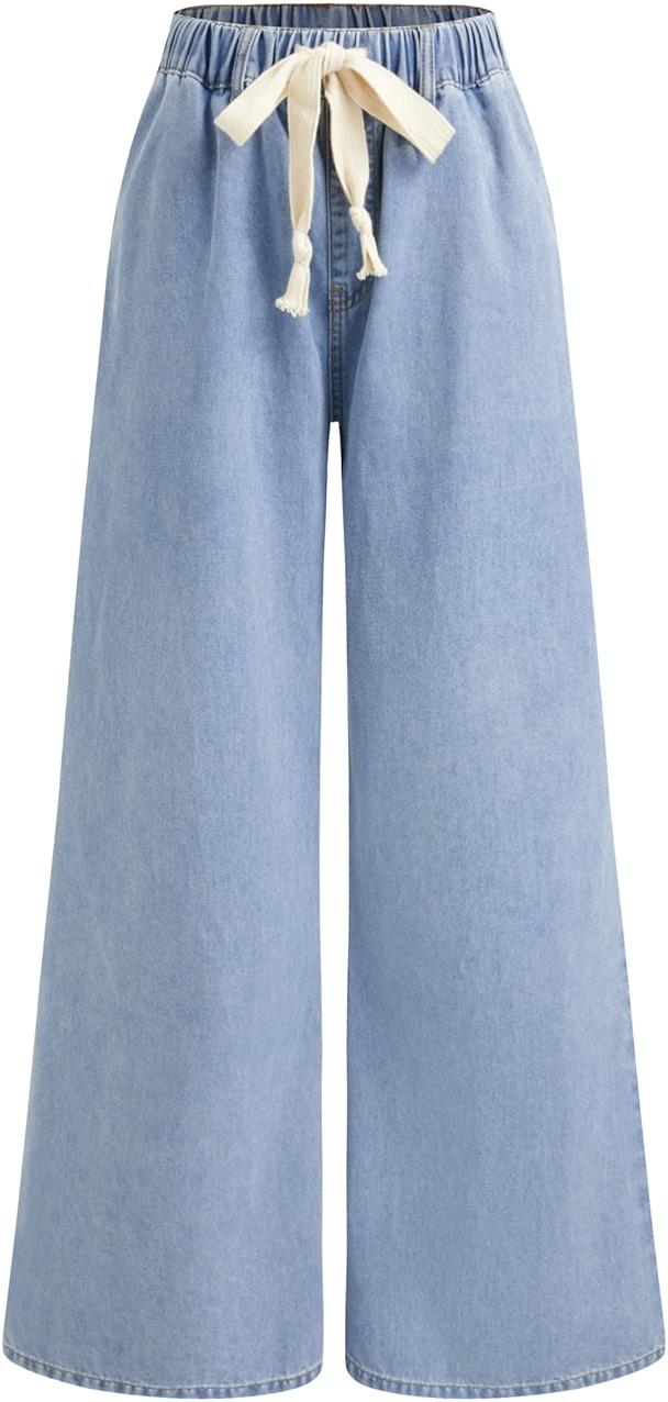 CIDER Drawstring Baggy Wide Leg Jeans for Women High Waisted Pull On Jeans Denim Pants with Pockets by CIDER — Shop at Bazar