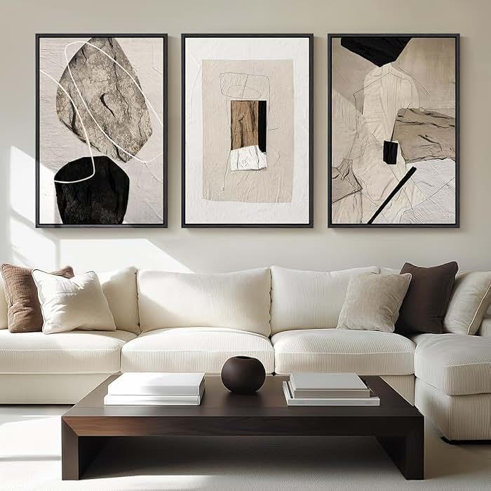 Large Framed Neutral Abstract Wall Art for Living Room, 3 Piece Modern Canvas Prints Paintings Artwork for Walls, Black and Beige Pictures for Living Room Hallway Stair Office Wall Decor 24x36 Inch by Cuspin — Shop at Bazar