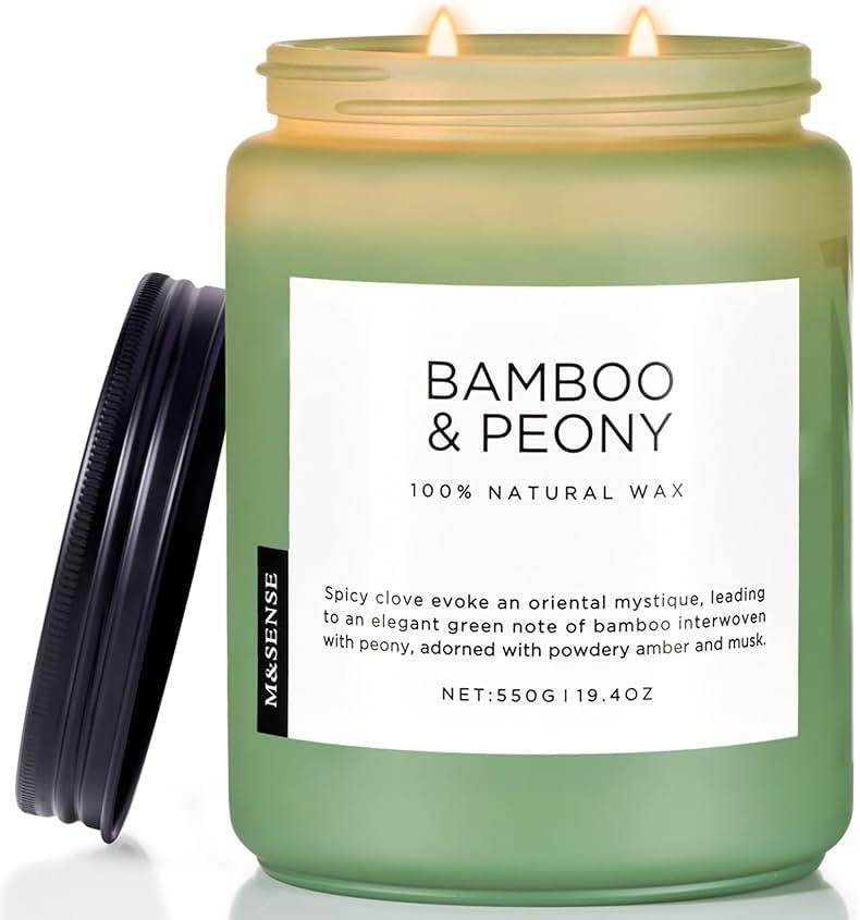 M&SENSE Bamboo Peony Spring Large Candles for Home Scented 19.4oz 110 Hour Long Lasting Burn Natural Organic Soy Candle Gifts for Women, Fresh Smelling Aromatherapy Gifts for Stress Relief by M&SENSE - Shop at Bazar