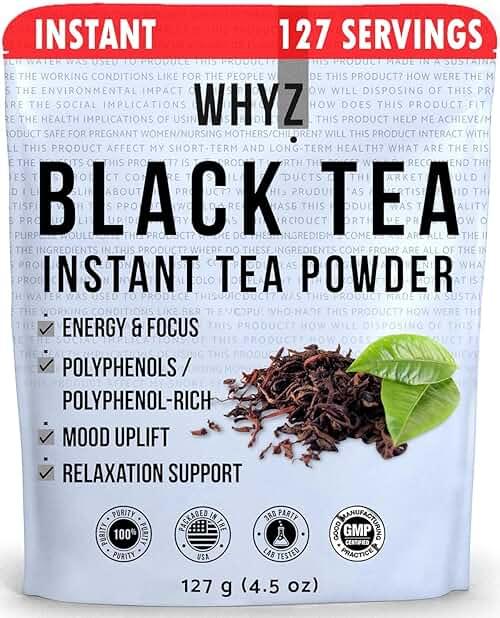 Instant Black Tea Extract Powder, Unsweetened Iced Tea Extract from Real Black Tea Leaves for Hot or Cold Drinks, Instant Tea Mix for Beverages, Smooth Mixing, Zero Additives, Non-GMO, 127g , 254 Servings by WHYZ — Shop at Bazar