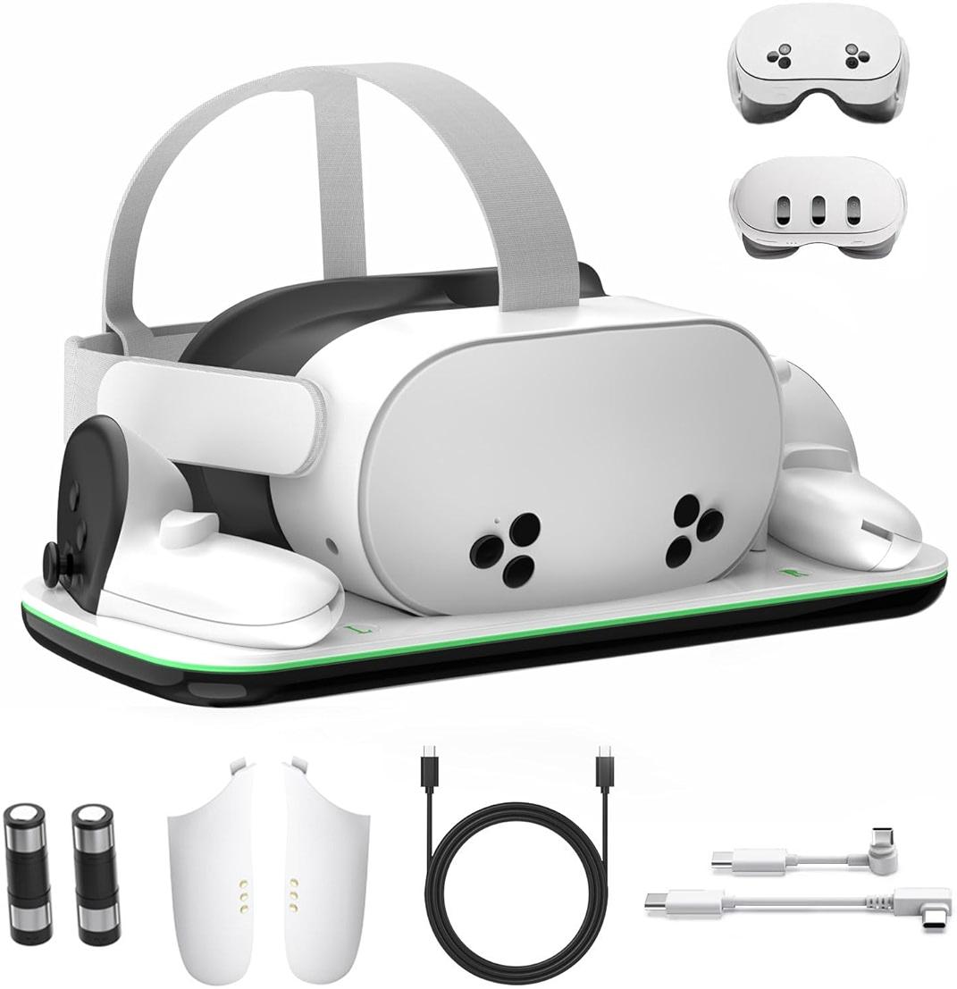 Charging Dock Compatible with Meta Oculus Quest 3/3S, VR Headset Controller Accessories, Charging Station with Closable LED Indicator, Magnetic Charging, Fast Charging, 2 Rechargeable Batteries by DOBE FOMIS ELECTRONICS — Shop at Bazar