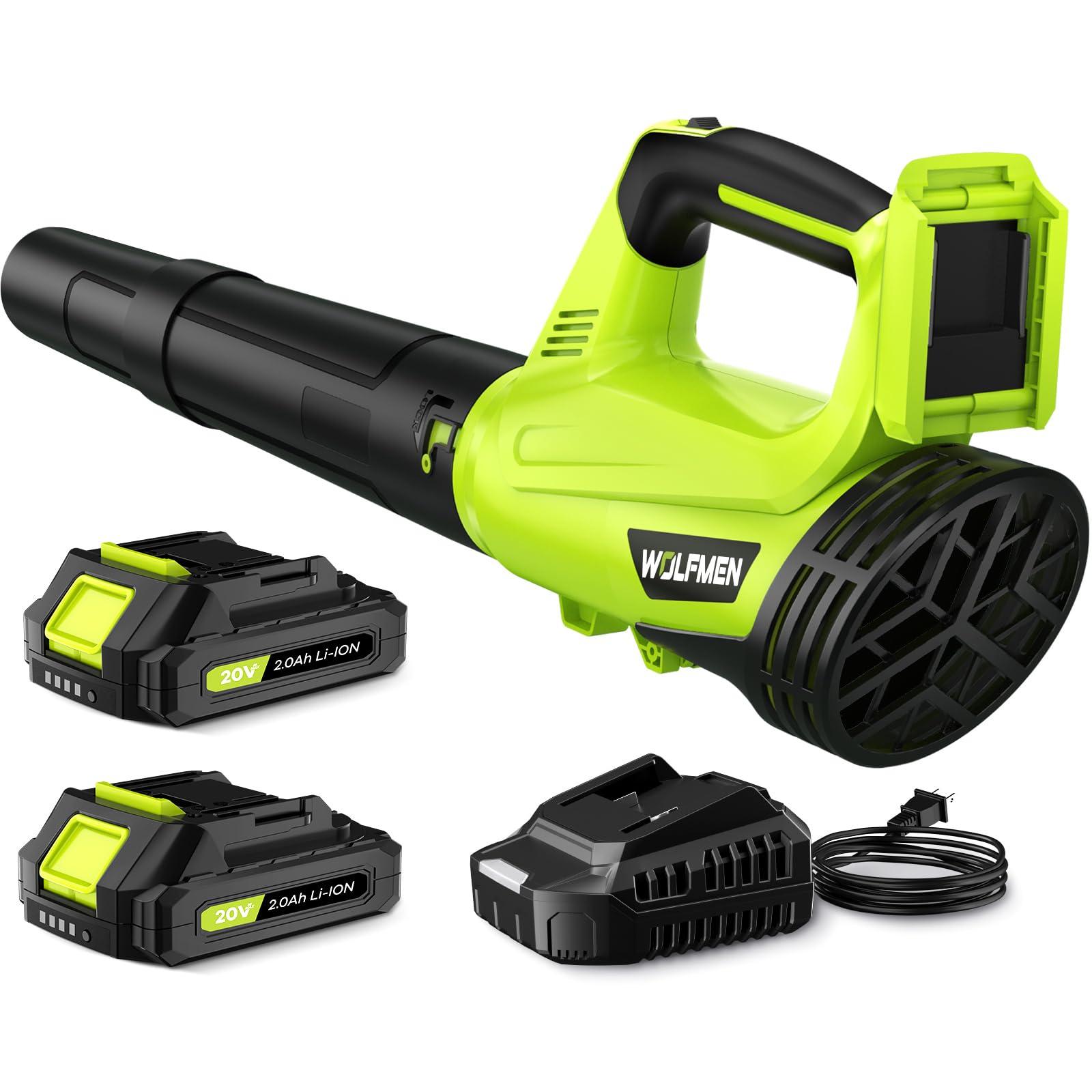 Leaf Blower, Electric Cordless Leaf Blower with 2 Batteries and Charger, 2 Speed Mode, Lightweight Cordless Blower for Blowing Leaves, Patio Cleaning, Blowers for Lawn Care and Dust by WOLFMEN — Shop at Bazar