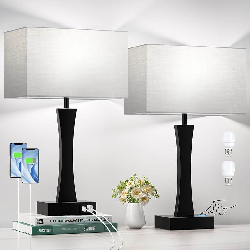 Bedside Lamps for Night Stands - 3 Way Dimmable Table Lamp for Bedroom with USB C+A Ports,Modern Bedside Lamps Set of 2, Touch Lamps for Nightstand Living Room Side Table End Tables(Bulbs Included) by Seealle — Shop at Bazar