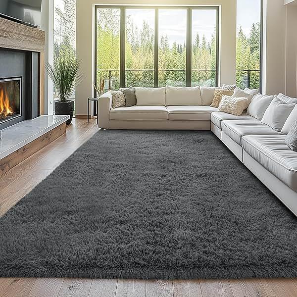 Fluffy 8x10 Area Rug Living Room: Shag Grey Area Rugs for Bedroom- Large Plush Soft Gray Rugs for Living Room- Fuzzy Modern Carpets for Bedroom, Kids Room Decor (Grey, 8x10Feet by Topmaxcs — Shop at Bazar