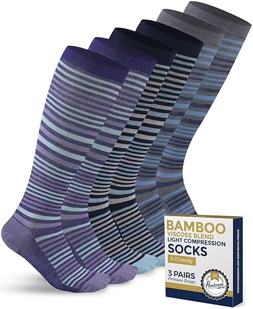 Pembrook Bamboo Viscose Light Compression Socks - 3 Pairs | 8-15 mmhg Compression Socks | Knee High Comfort Support Socks by Pembrook — Shop at Bazar
