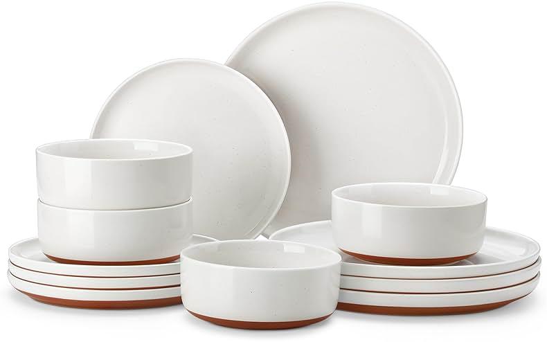 MALACASA Plates and Bowls Sets, 12 Pieces Modern Stoneware Dinnerware Set for 4 Kitchen Dinner Set Ceramic Dishware Dishes Set Microwave and Dishwasher Safe, White, Series TARA by MALACASA — Shop at Bazar