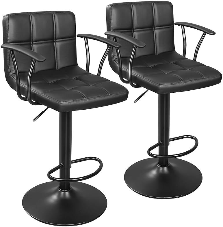 ERGOSEAT Bar Stools Set of 2, Armrest Adjustable Swivel Barstools with Back, Double Needle PU Leather Counter Height Chairs for Kitchen lsland (Black) by ERGOSEAT — Shop at Bazar