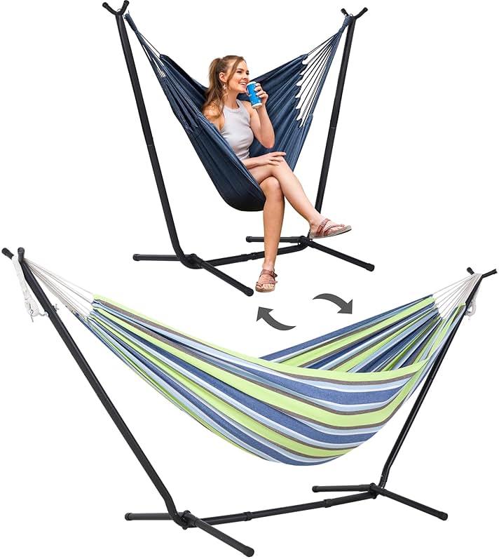 SUNCREAT 2-in-1 Convertible Backyard Fabric Hammock with Stand, Large Hammocks for Outside, Patented, Light Green Stripes by SUNCREAT — Shop at Bazar