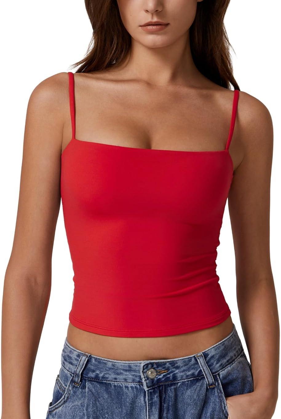 QINSEN Women's Double Lined Basic Tank Top Adjustable Spaghetti Straps Sleeveless Camisole Shirts by QINSEN — Shop at Bazar
