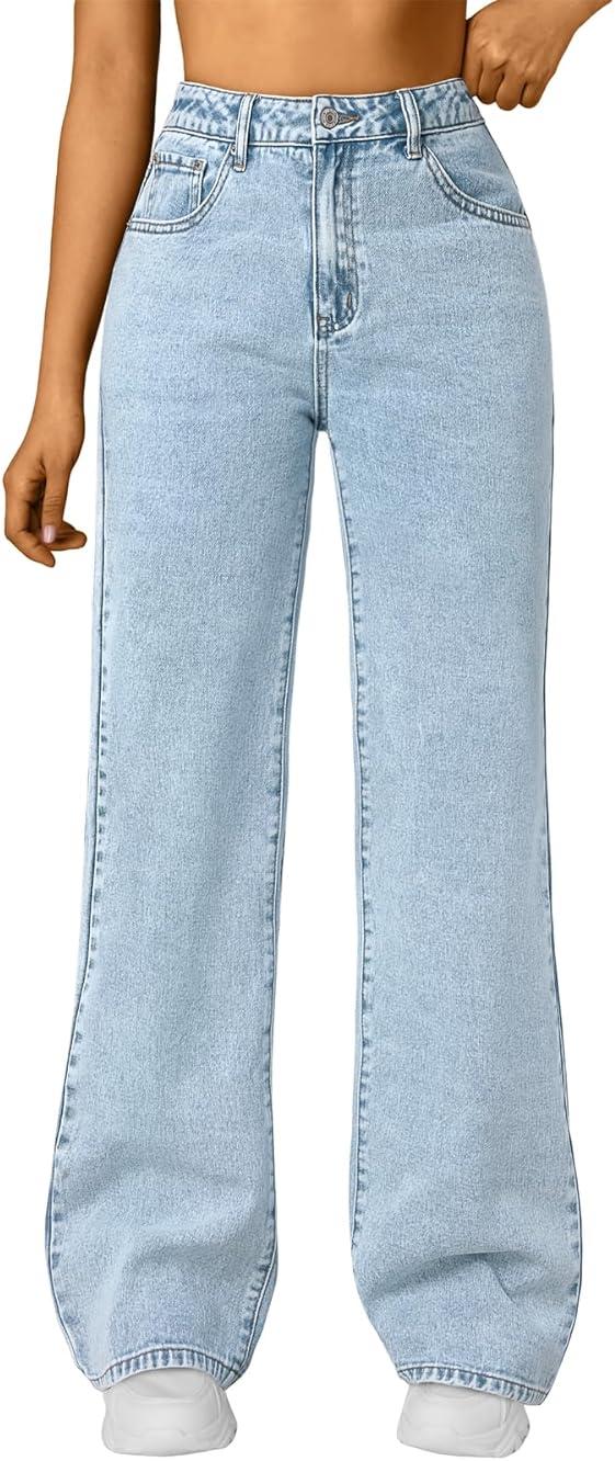 Trendy Queen Women's High Waisted Straight Wide Leg Jeans, Comfort Stretch Baggy Denim Pants by Trendy Queen — Shop at Bazar