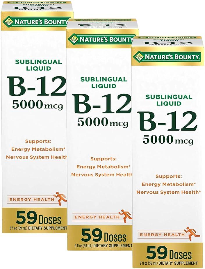 Nature's Bounty Vitamin B12 5000 mcg Sublingual Liquid,Cardiovascular Health & Cellular Energy Support,2 Fl Oz,(Pack of 3) by Nature's Bounty — Shop at Bazar