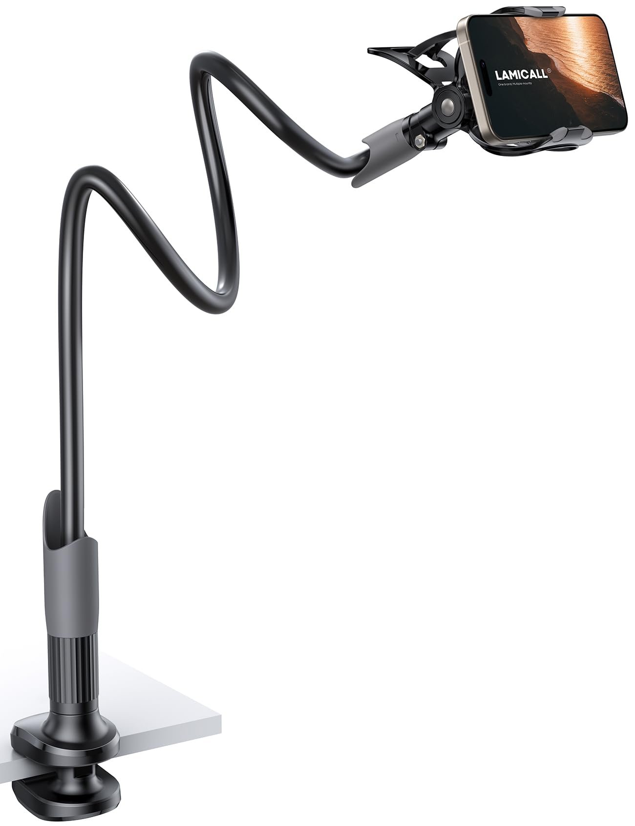 Lamicall Gooseneck Phone Holder for Bed - Cell Phone Mount Clamp Clip, Flexible Long Arm, Overhead Mount for Desk Headboard Bedside, for iPhone Air 17 Pro Max, 16 Pro Max, 15, 14 & 4-7" Phone