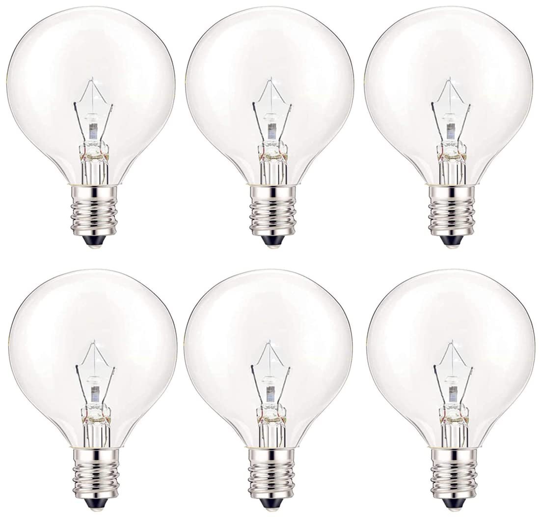 SerBion 25 Watt Wax Warmer Bulbs, Light Bulbs for Full Size Scentsy Warmer, 6 Packs E12 Base Type G Bulb, Dimmable, Warm White, 120V G16 1/2 Bulbs for Candle Lamp