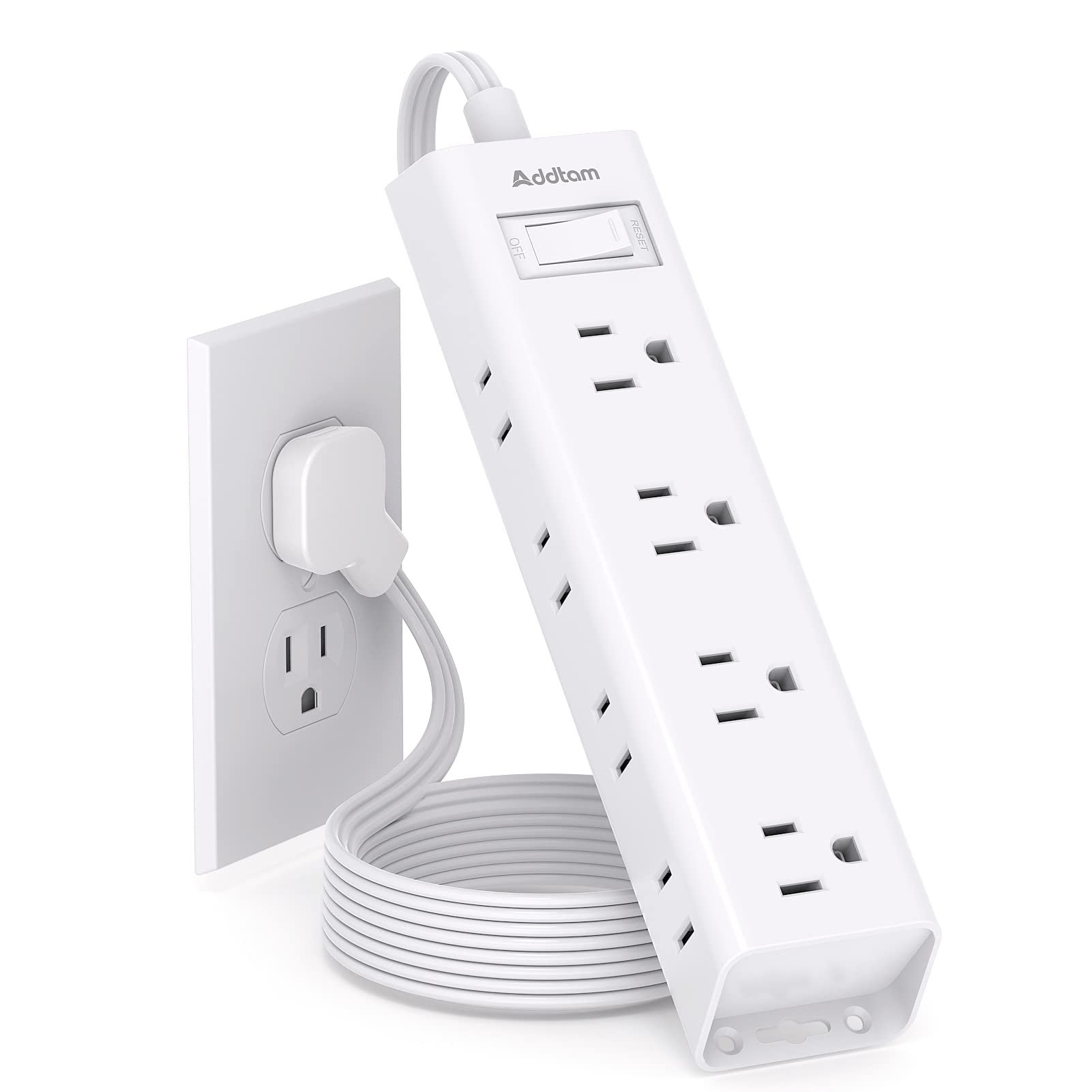 Flat Plug Power Strip, Ultra Thin Flat Extension Cord - Addtam 12 Widely AC 3 Sides Multiple Outlets, 5Ft, 1050J Surge Protector, Wall Mount, Desk Charging Station for Home Office Dorm Room Essentials