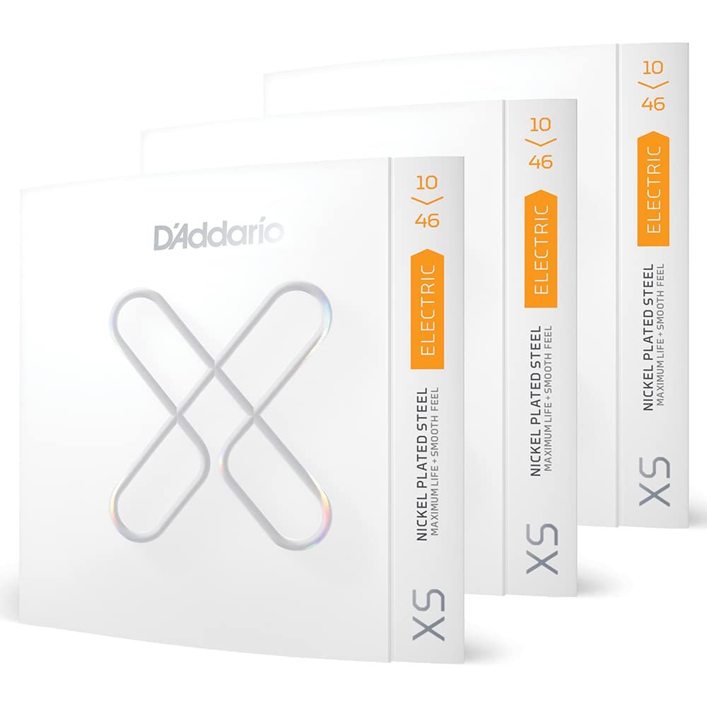 D'Addario Electric Guitar Strings, XS Nickel Coated, XSE1046-3P, Regular Light Gauge 10-46, 6-String Set, Pack of 3