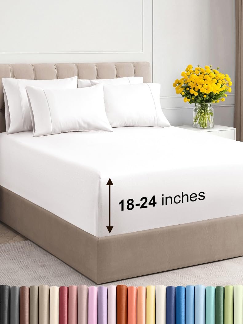 Extra Deep King Sheet Set - 6 Piece Breathable and Cooling Sheets - Hotel Luxury Bed Sheets Set - Easy Fit - Soft, Wrinkle Free and Comfy Sheets Set - Antique White Sheet Set with Extra Deep Pockets