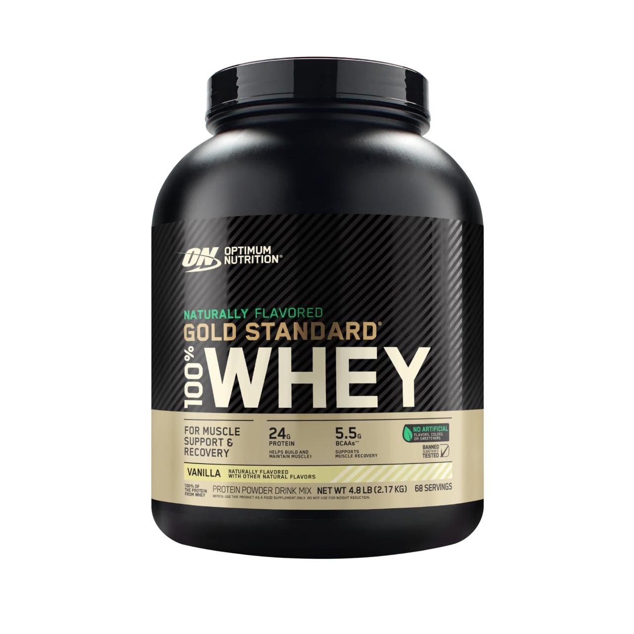 Optimum Nutrition Gold Standard 100% Whey Naturally Flavored Protein Powder 4.8 (Packaging May Vary), Vanilla, 76.8 Ounce