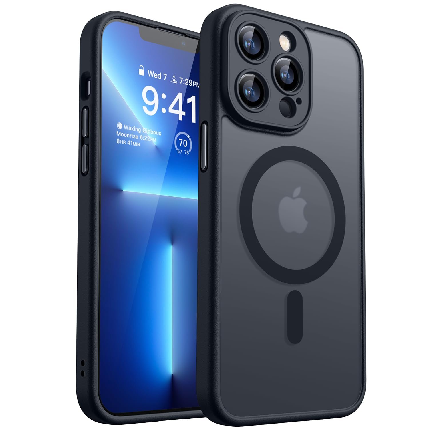 CANSHN Magnetic Compatible with iPhone 13 Pro Max Case, Upgraded [Full Camera Protection] [Compatible with Magsafe] [Translucent Matte] Shockproof Protective Phone Case Cover 6.7 Inch - Black