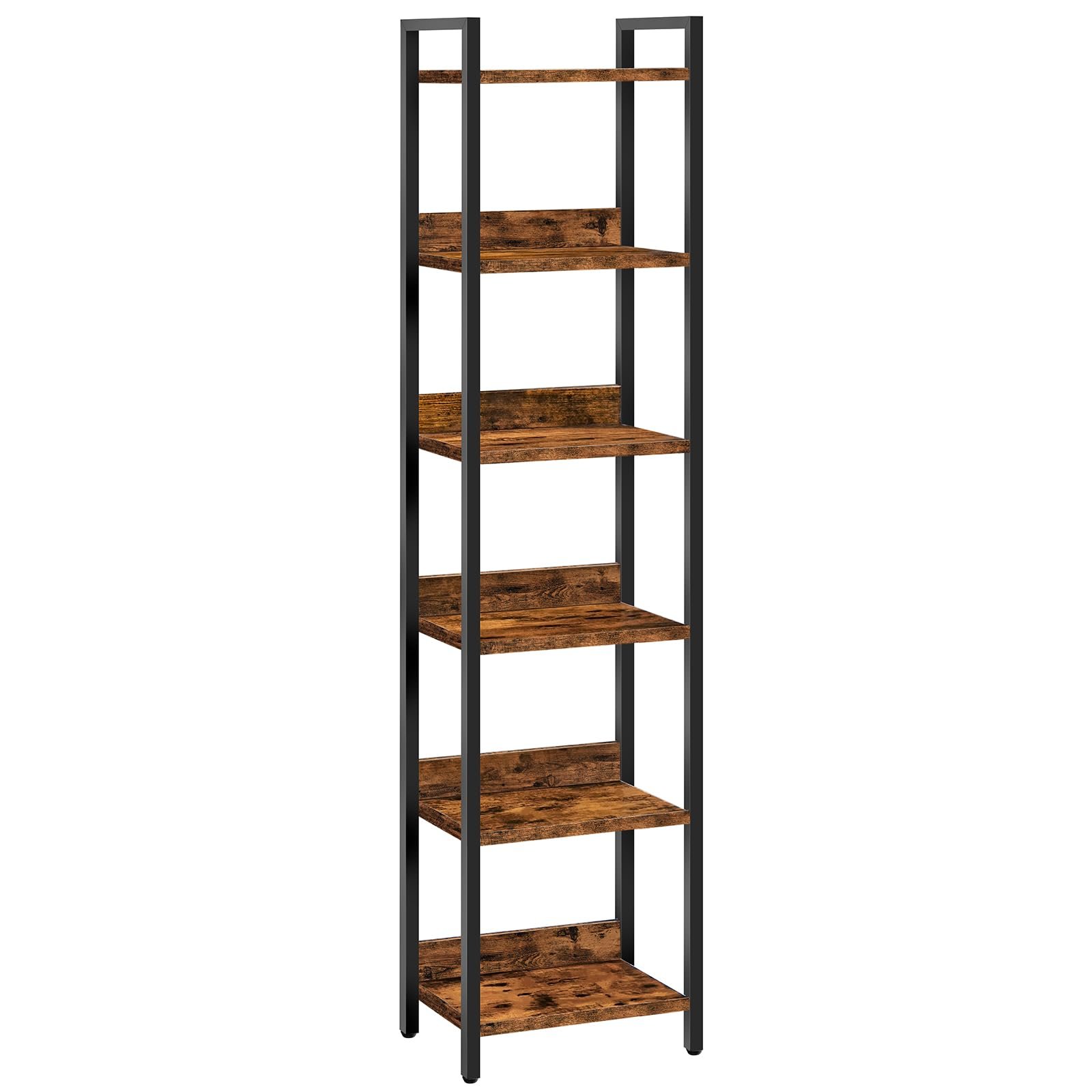 MAHANCRIS Bookshelf, 6-Tier Bookcase, Standing Book Shelf for Small Space, Storage Shelf Organizer, for Living Room, Bedroom, Study, Balcony, Rustic Brown and Black BKHR6601