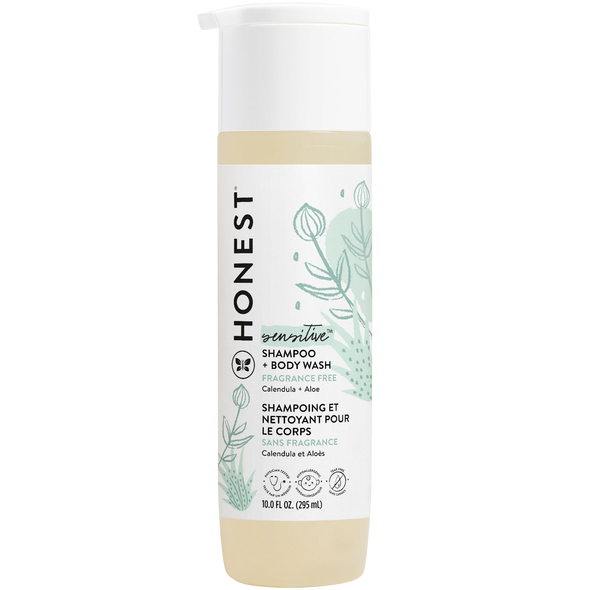 The Honest Company 2-in-1 Cleansing Shampoo + Body Wash for Sensitive Skin | Gentle for Baby | Naturally Derived, Tear-free, Hypoallergenic | Fragrance Free, 10 fl oz