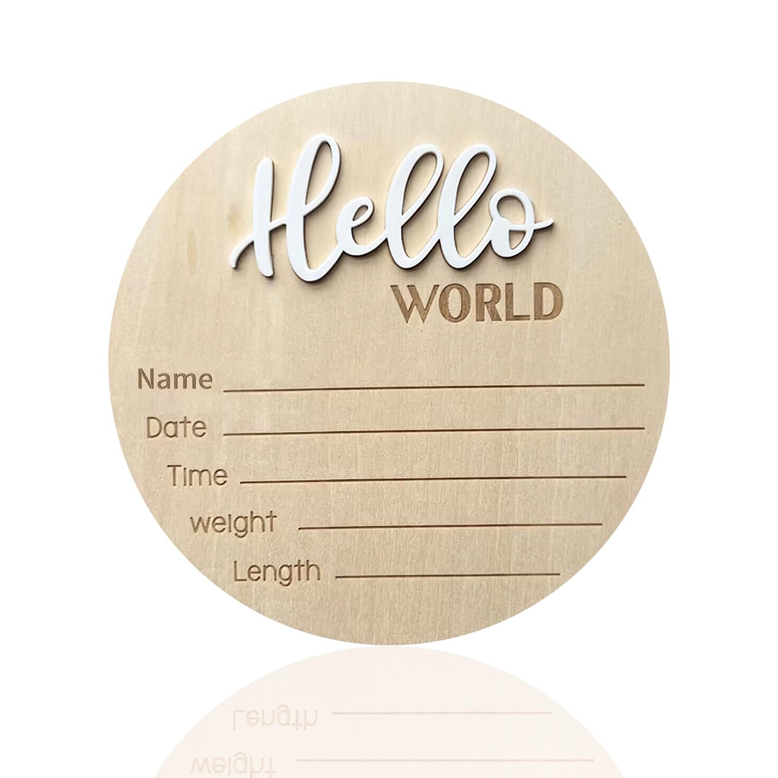 Baby Announcement Sign, ​5.9 Inch Wooden Hello World Newborn Signs, Birth Announcement Sign, Baby Shower Hospital Nursery for Newborn Boys and Girls (White)