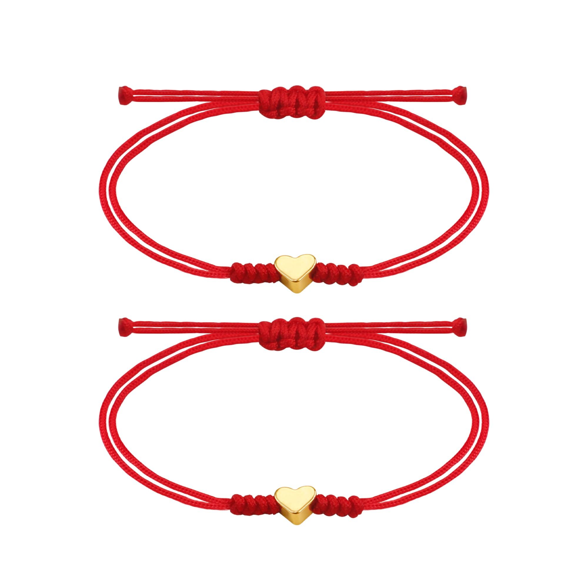 PEALICIOUS Red String Bracelet, Red Bracelets for Women with Gold Heart as Kabbalah Protection Jewelry, Handmade Mother Daughter Jewelry as Red Ribbon Week Gifts for Family Friends Girls