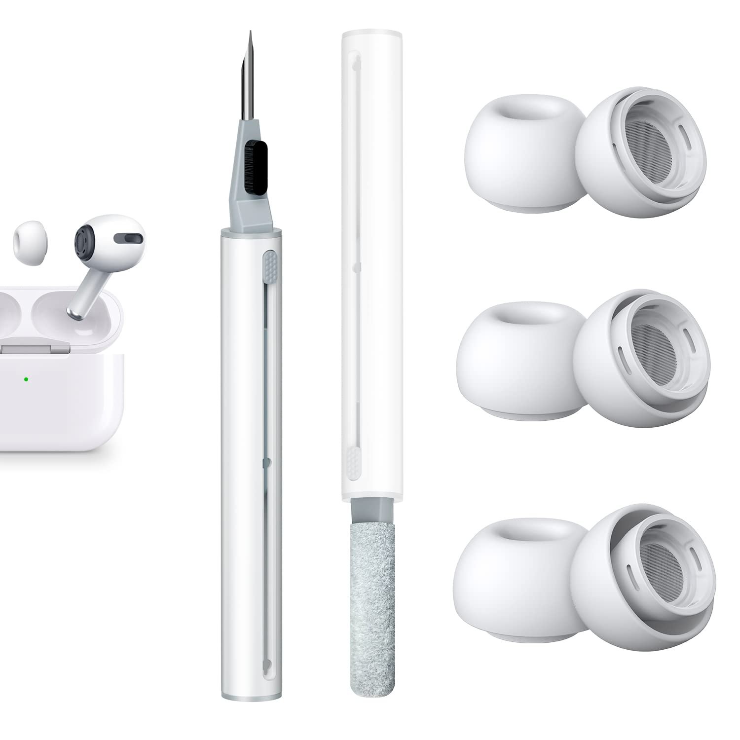 [3 Pairs] Replacement Ear Tips for AirPods Pro and AirPods Pro 2nd Generation with Noise Reduction Hole, 3 in 1 Cleaner Kit for AirPods 1 2 3 Pro/Pro 2, Silicone Ear Tips for AirPods Pro (S/M/L)