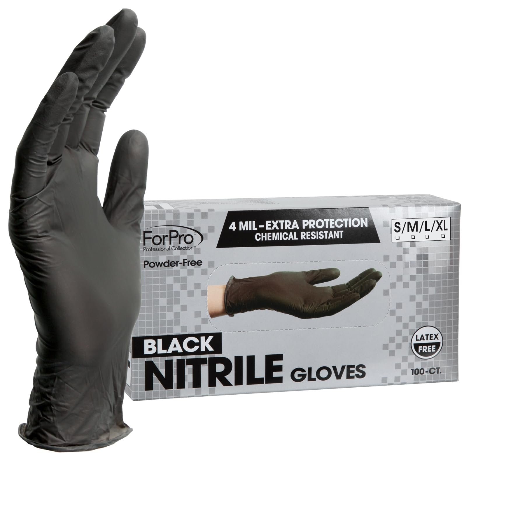 ForPro Disposable Nitrile Gloves, Chemical Resistant, Powder-Free, Latex-Free, Non-Sterile, Food Safe, 4 Mil, 100-Count