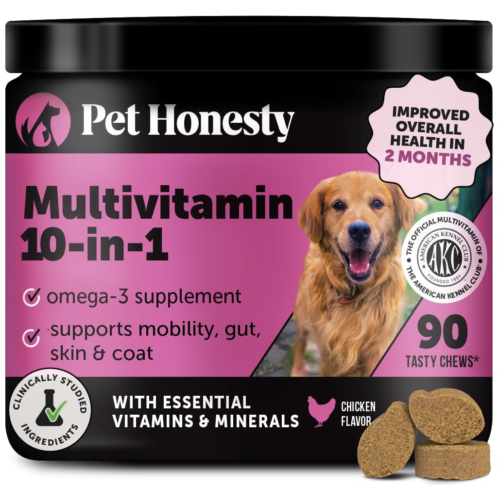 Multivitamin Dog Supplement, Glucosamine Chondroitin for Dogs, Probiotics, Omega Fish Oil, Dog Supplements & Vitamins, Vitamins for Skin and Coat Allergies (Chicken 90 ct)