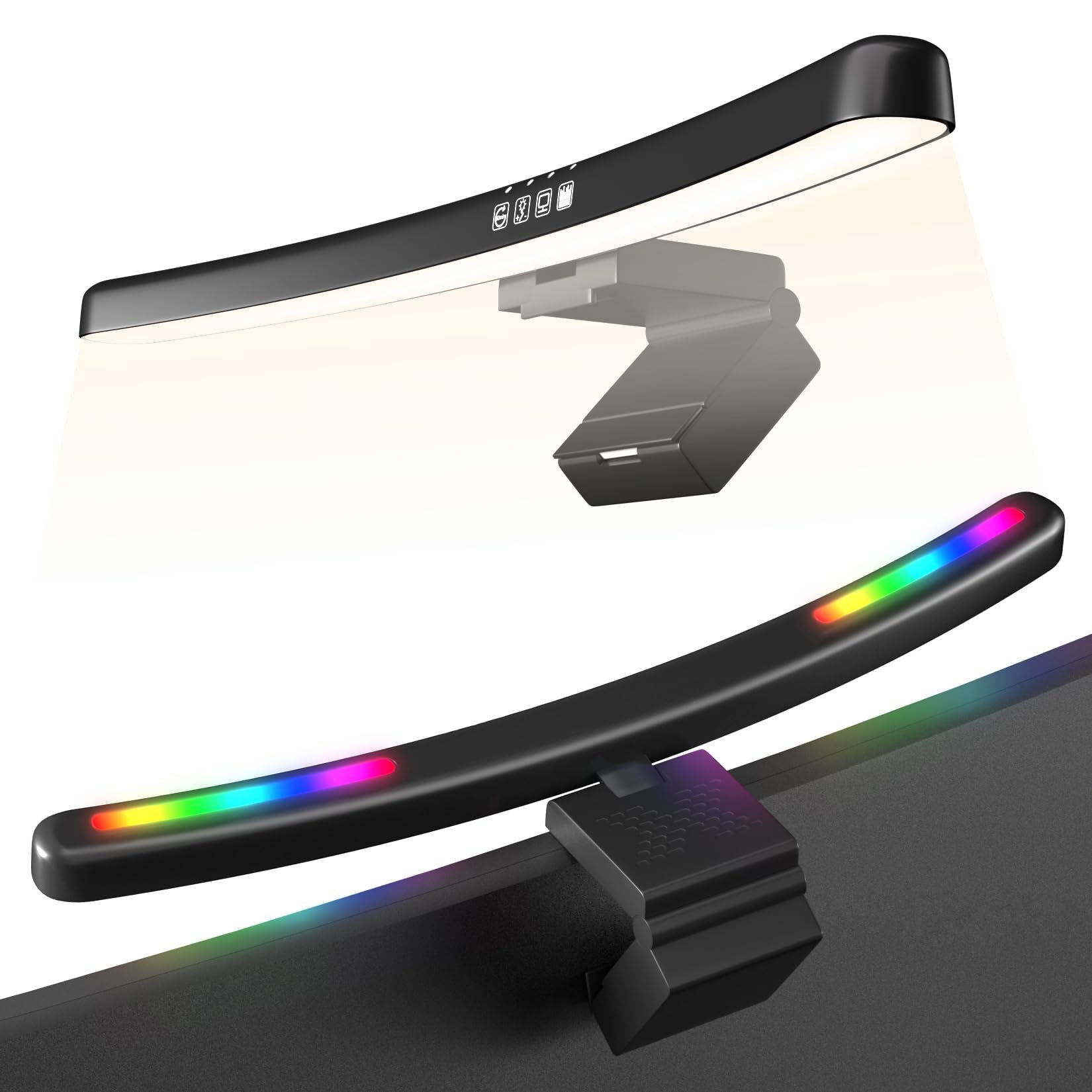 Monitor Light Bar Curved, RGB Backlight, Computer Screen Lamp for Eye Care, Dual Light Source with Touch Control Timed, Gaming Accessory, Radius of Curvature 1500 mm