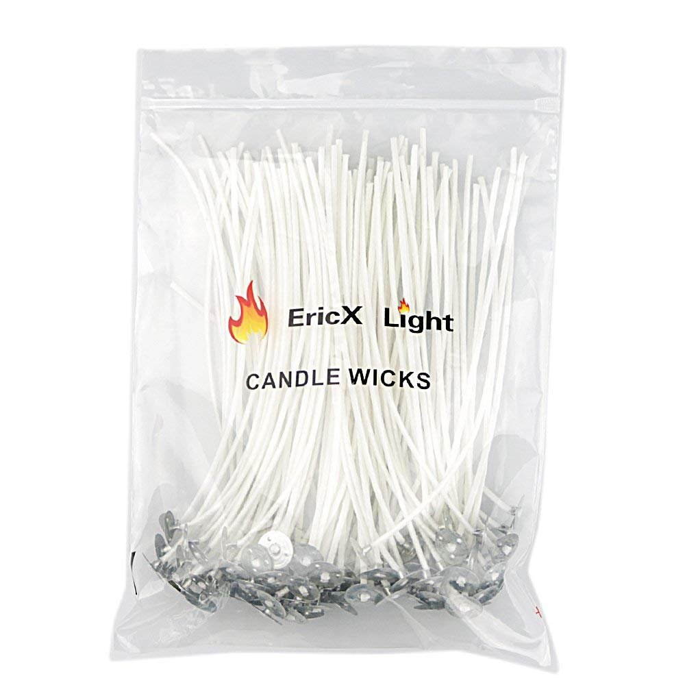 EricX Light 100 Piece Natural Candle Wick, Low Smoke 6" Pre-Waxed & 100% Natural Cotton Core,For Candle Making,Candle DIY
