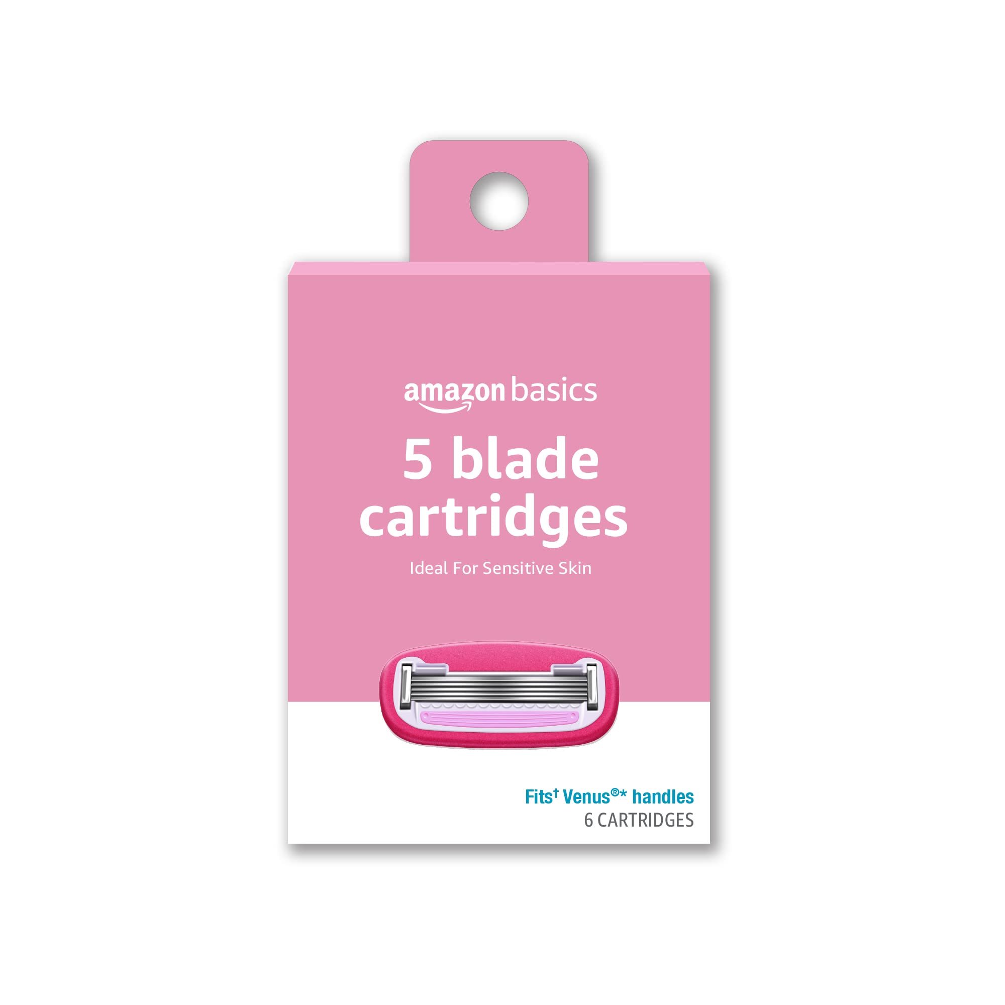 Amazon Basics Women's 5 Blade Razor Blades Refills, Fits Amazon Basics FITS System & Venus Handles, 6 Cartridges (Pack of 1)
