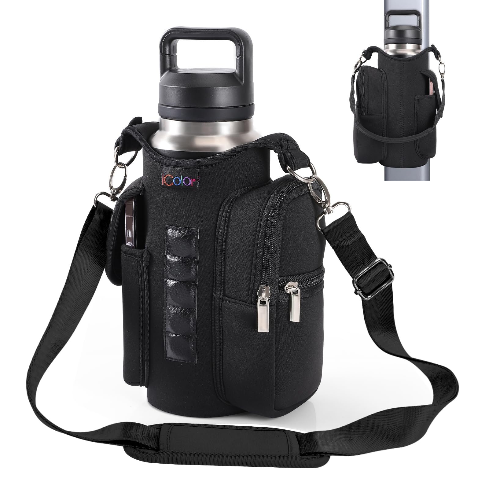 icolor Magnetic Gym Bag Water Bottle Carrier Holder with Phone Pockets & Shoulder Strap,Gym Magnetic Bag 5 Built-in Magnets Gym Accessories Organizer Magnetic Bottle Pouch Sleeve for Men Women