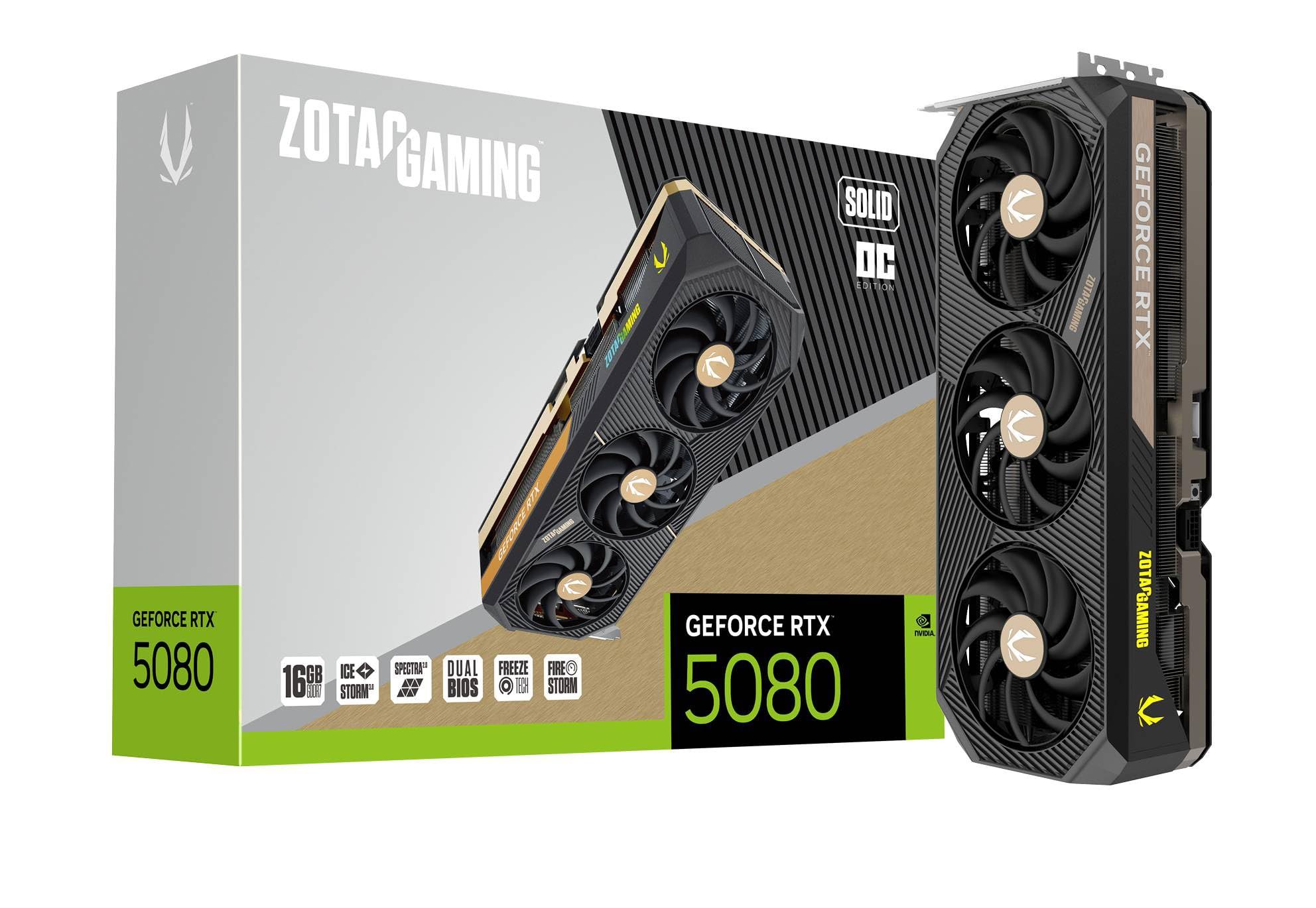 ZOTAC Gaming GeForce RTX 5080 Solid OC DLSS 4 16GB GDDR7 256-bit 30 Gbps PCIE 5.0 Gaming Graphics Card, IceStorm 3.0 Advanced Cooling, Spectra 2.0 ARGB Lighting, ZT-B50800J-10P