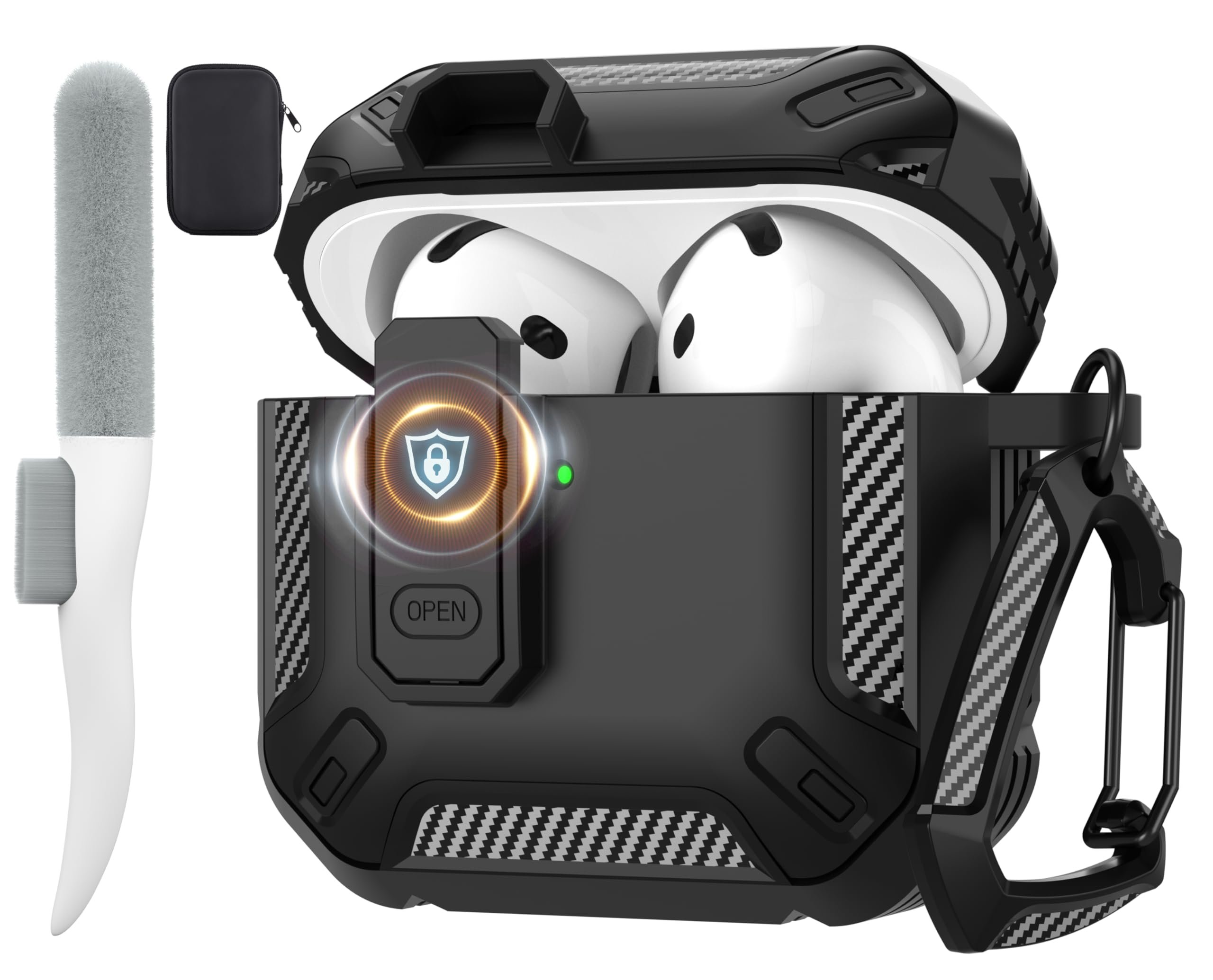 Maxjoy AirPods 4 Case with Lock, Cleaner Kit & Shockproof Cover | Protective Case with Keychain | Compatible with Apple AirPods4 2024 2025 | Black